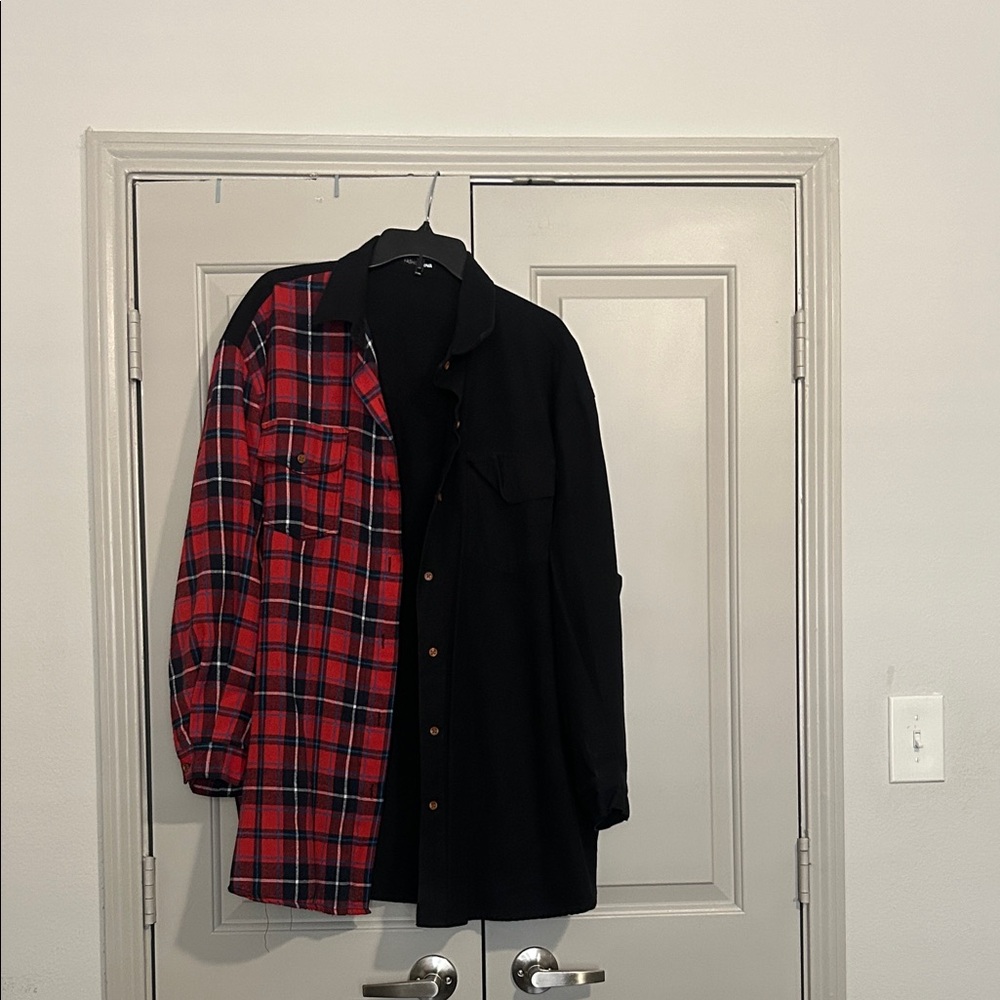 Fashion Nova Black and Red Plaid Button Down Shirt